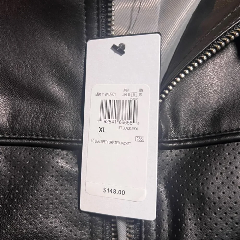 NWT Guess Women XL LS‎ Beau Perforated Jet Black Full Zip Faux Leather Jacket